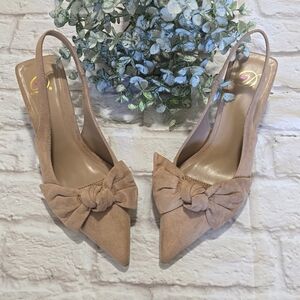 🌸 DELICIOUS "FRANCESCA" POINTED TOE, KITTEN HEEL, SUEDE SANDALS WITH BOW DETAIL